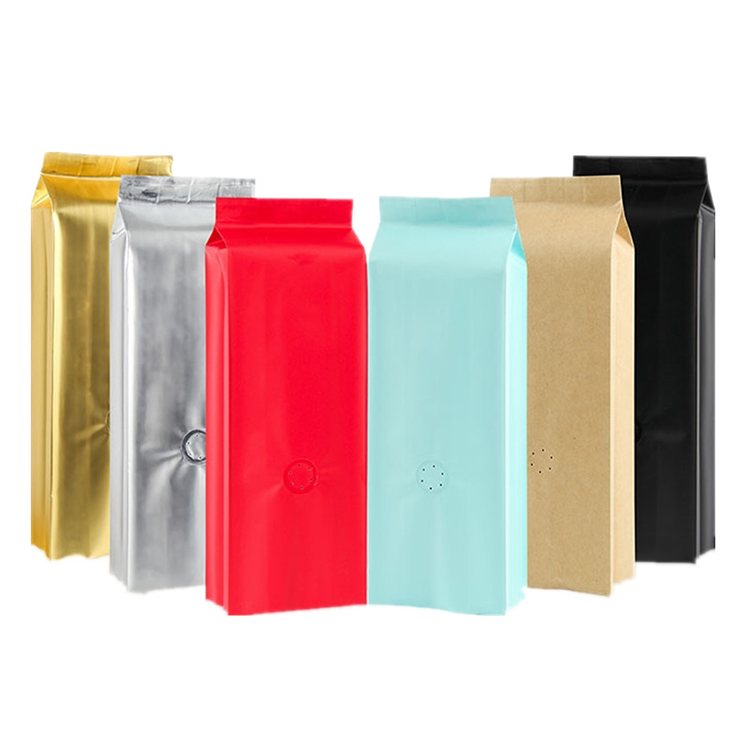 Tea coffee kraft paper aluminum foil bag fin seal side gusset pouch with valve