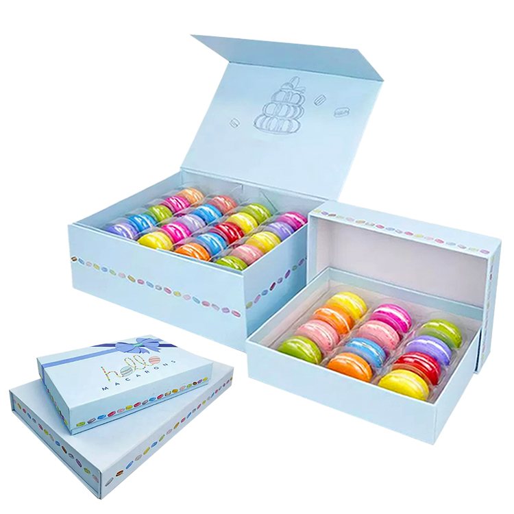 Custom printed macaron cookie DIY gift magnetic flip folding paper box