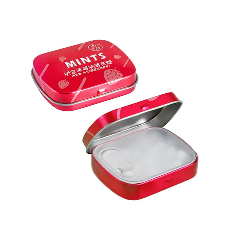 Small Hinged Lid Mints Tin Case With Plastic Cap Insert